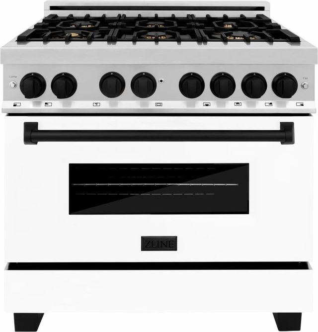 ZLINE Autograph Edition 36" Stainless Steel Pro Style Dual Fuel Range with White Matte Door and Matte Black Accents-0