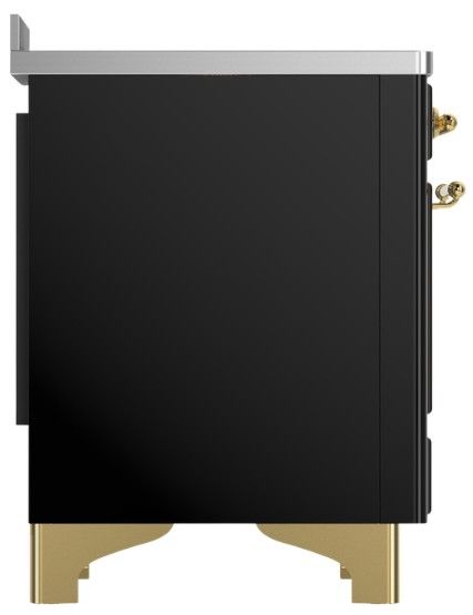 Ilve® Majestic III 48" Glossy Black Pro Style Induction Range with Solid Door and Brass Trim-3