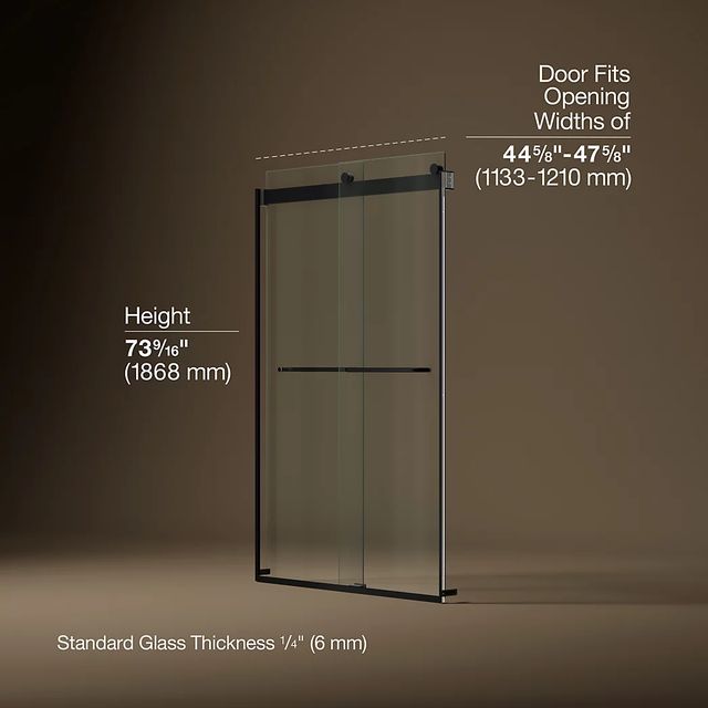 KOHLER Levity® Matte Black 74" x 45" - 48" Sliding Shower Door-2