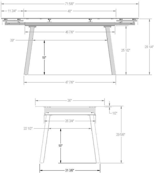 Amisco Customizable Lewis 72" Rectangular Extendable Table with 0.5" Italian Porcelain on Glass Top and 2 Leaves-3