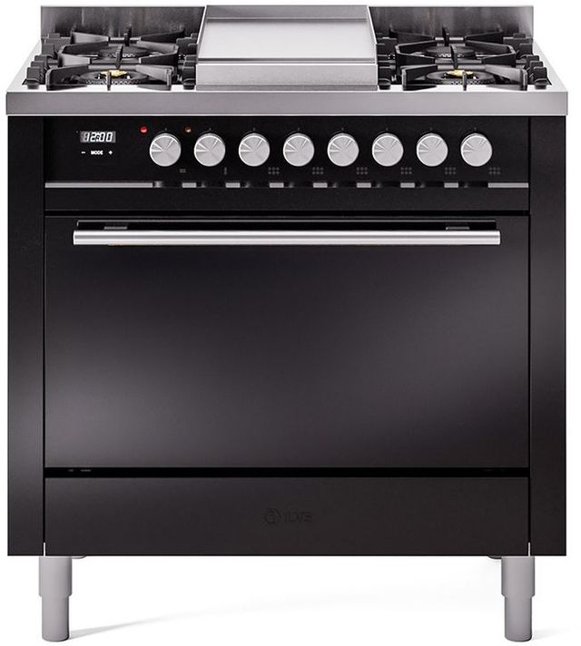 Ilve® Professional Plus II 36" Glossy Black Pro Style Dual Fuel Range-0