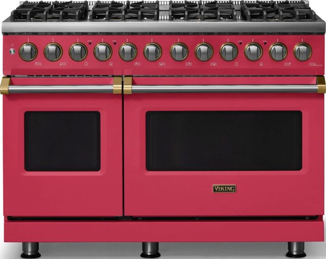 Viking® 5 Series 48" Valentine Pro Style Dual Fuel (LP) Range with Brushed Brass Trim-0