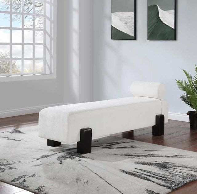 Meridian Furniture Edison Cream/Black Chenille Fabric Bench-3