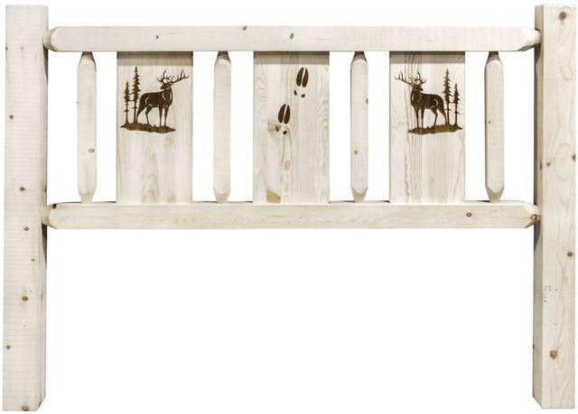 Montana Woodworks® Homestead Ready to Finish Queen Headboard with Laser Engraved Elk Design-1