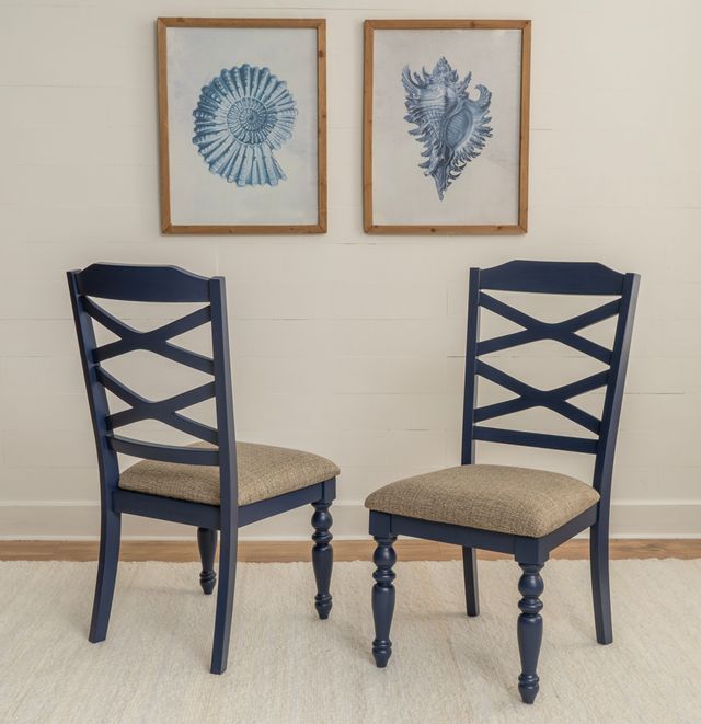 Powell® Trimble 2-Piece Beige/Navy Blue Dining Side Chair Set-1
