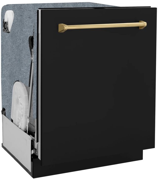 ZLINE Autograph Edition Monument 24" Black Matte 3rd Rack Tall Tub Top Control Built In Dishwasher with Polished Gold Handle-2