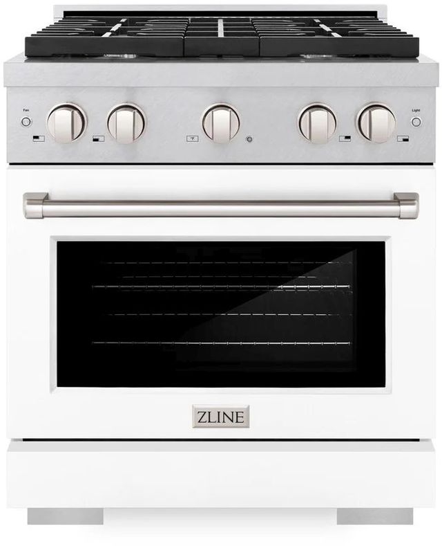 ZLINE Paramount 30" Satin Stainless Steel Pro Style Dual Fuel Range with White Matte Door-0