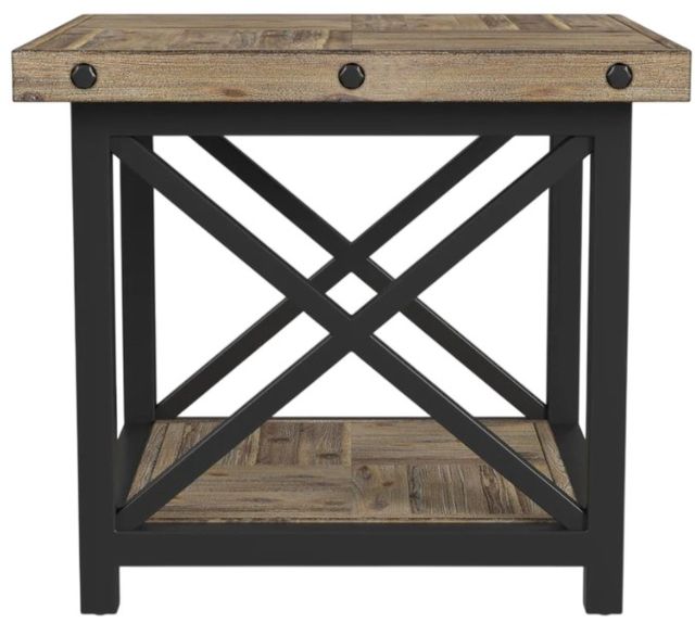 Flexsteel® Carpenter Light Brown Lamp Table with Black Metal Frames-3