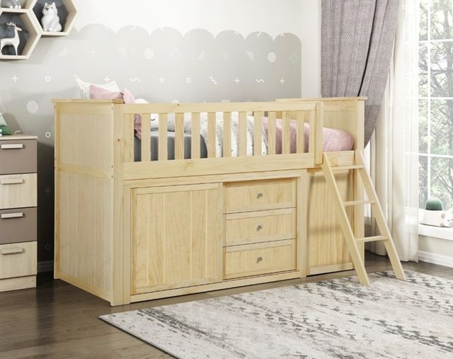 Homelegance® Bartly Natural Twin Youth Low Loft Bunk Bed with Bookcase and Two Dressers-1