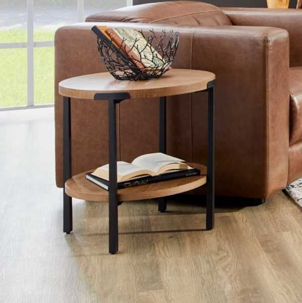 Flexsteel® Millwork Umber Round End Table with Black Legs-1
