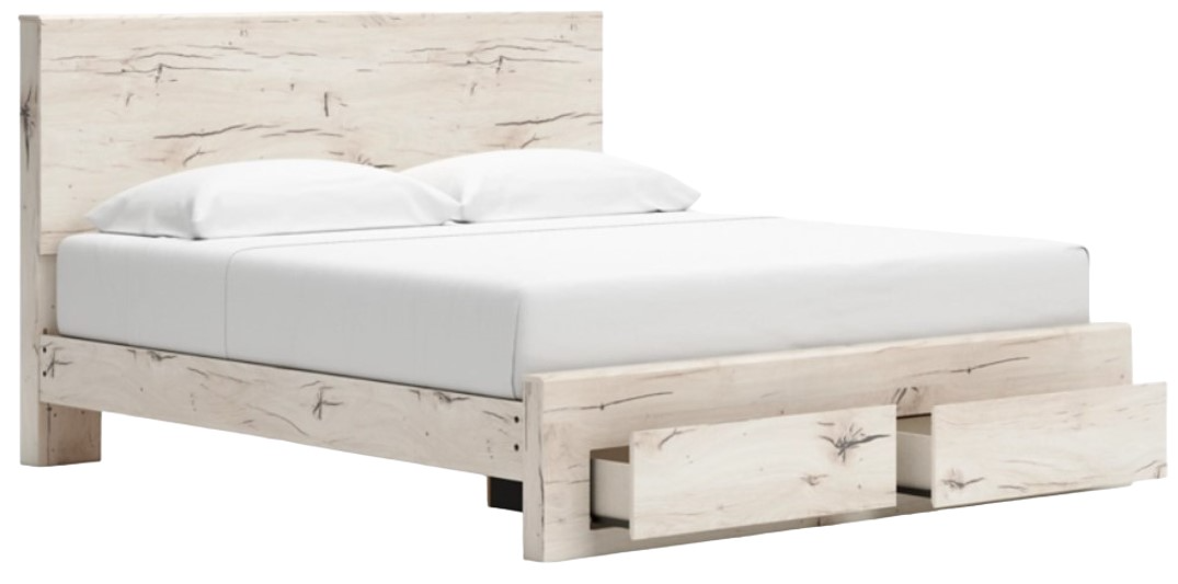 Lawroy Platform Bed with Footboard Storage - Light Natural Lawroy Platform Bed with Footboard Storage - Light Natural