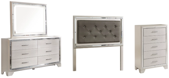 Signature Design by Ashley® Lonnix 4-Piece Silver Full Upholstered Panel Headboard Set-0