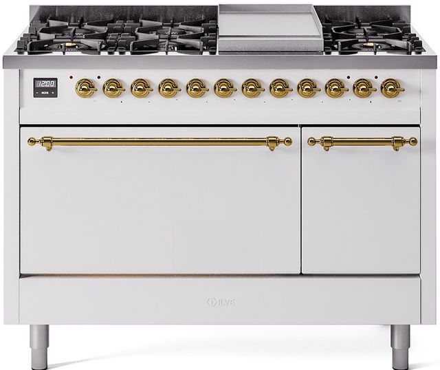 Ilve® Nostalgie II Series 48" White Pro Style Dual Fuel Range-0
