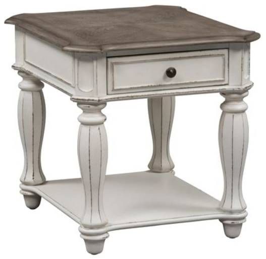 Liberty Furniture Magnolia Weathered Bark End Table with  Antique White Base