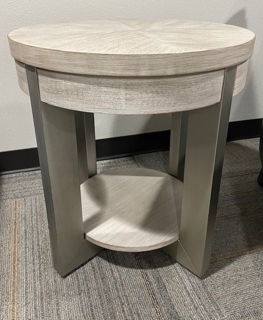 Urlander Whitewash Round End Table - DISCONTINUED-0