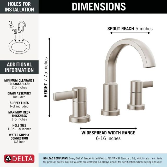 Delta Albion™ Spotshield Brushed Nickel 2-Handle Widespread Bathroom Faucet-3