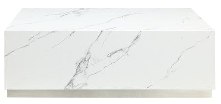 Mazin Furniture Astraia White Faux Marble Coffee Table with Brushed Nickel Base-1