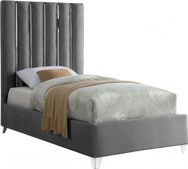 Meridian Furniture Enzo Grey Velvet Twin Bed-0