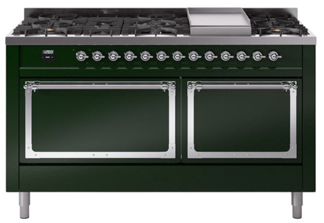 Ilve® Nostalgie II Noblesse 60'' Emerald Green Pro Style Dual Fuel Range with Chrome Trim-0