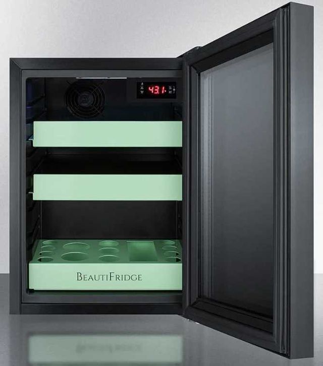 Summit® Beautifridge 14" 0.9 Cu. Ft. Black Commercial Cosmetics Refrigerator with Green Lights-2