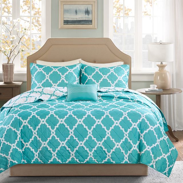 Olliix by Madison Park Essentials Merritt 4 Piece Aqua Full/Queen Reversible Coverlet Set-2