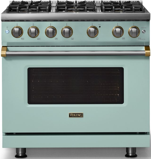 Viking® 5 Series 36" Splash Pro Style Gas (NG) Range with Brushed Brass Trim-3