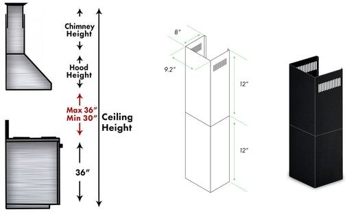 ZLINE 2 Piece 12" Black Wall Hood Extension Kit-1