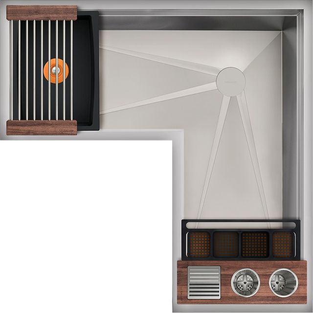The Galley® American Black Walnut / Graphite Resin+ Ideal Corner WashStation™ 4X4C with Four Tool Wash Kit-0