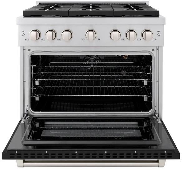 ZLINE 36" Stainless Steel Pro Style Gas Range with Black Matte Door-1