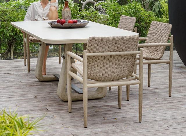 Uttermost® Circa Warm White Concrete/Wood Indoor-Outdoor Dining Table with Cerused Wheat Base-1