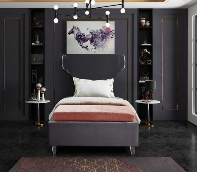 Meridian Furniture Ghost Grey Velvet Twin Bed-2