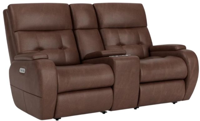 Flexsteel® Customizable Strait Leather Power Reclining Loveseat with Console and Power Headrest-2