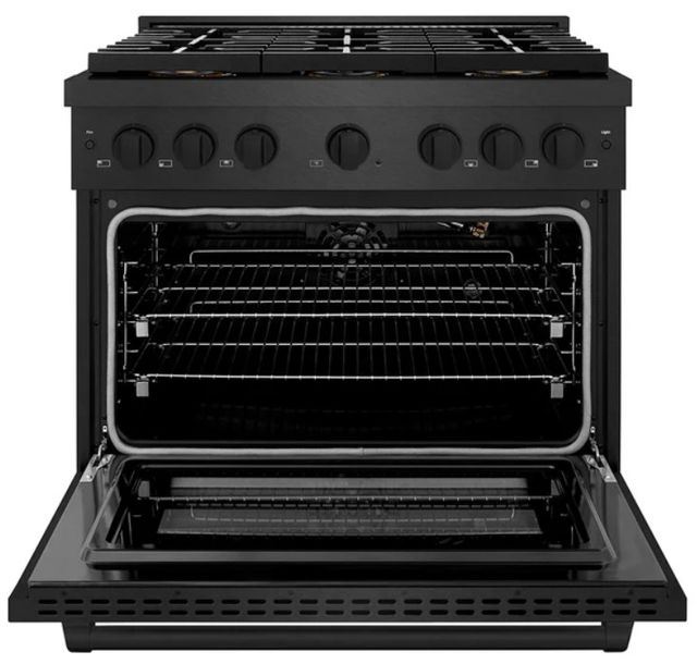ZLINE Paramount 36" Black Satin Stainless Steel Gas Range with 6 Burner Cooktop and Convection Gas Oven with Black Matte Accent-1