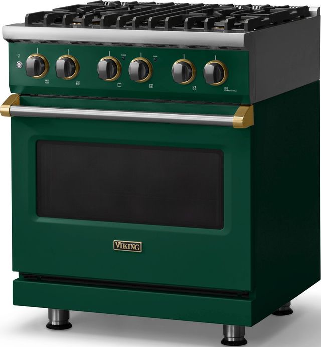Viking® 5 Series 30" Ivy Pro Style Dual Fuel (NG) Range with Brushed Brass Trim-3