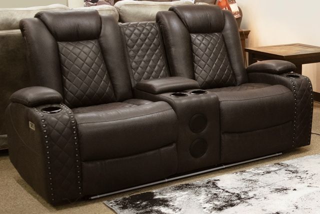 American Wholesale Furniture Omega Brown Power Reclining Theater Loveseat with Console and Power Headrest-1