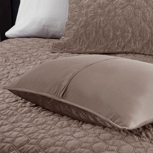 Olliix by Madison Park Harper 3 Piece Taupe King/California King Faux Velvet Reversible Coverlet Set-3