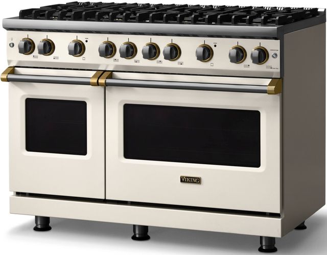 Viking® 5 Series 48" Pure White Pro Style Gas (LP) Range with Brushed Brass Trim-2