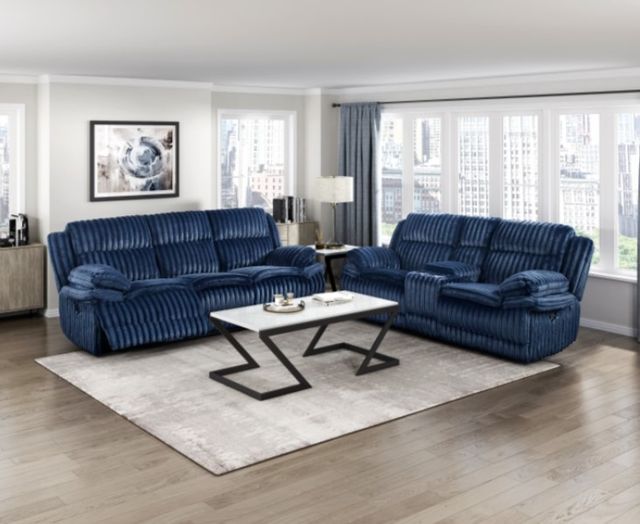 Homelegance® Goodland Blue Double Manual Reclining Loveseat with Center Console-1