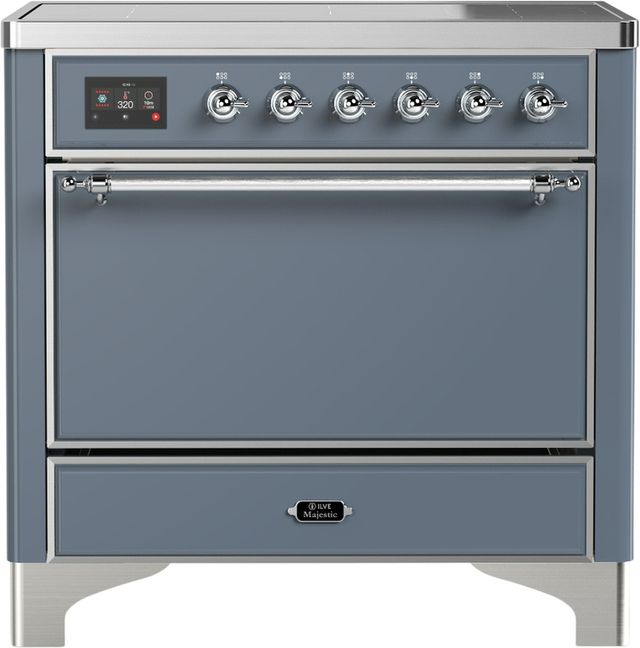 Ilve® Majestic III 36" Blue Gray Pro Style Induction Range with Solid Door and Chrome Trim-0