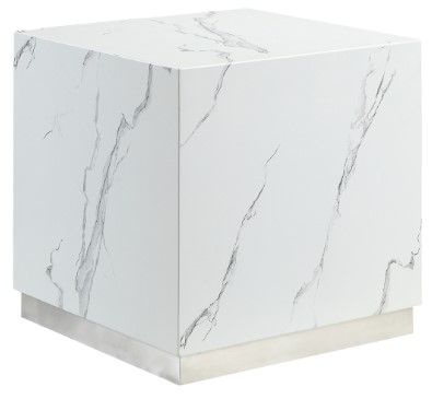 Mazin Furniture Astraia White Faux Marble End Table with Brushed Nickel Base-0