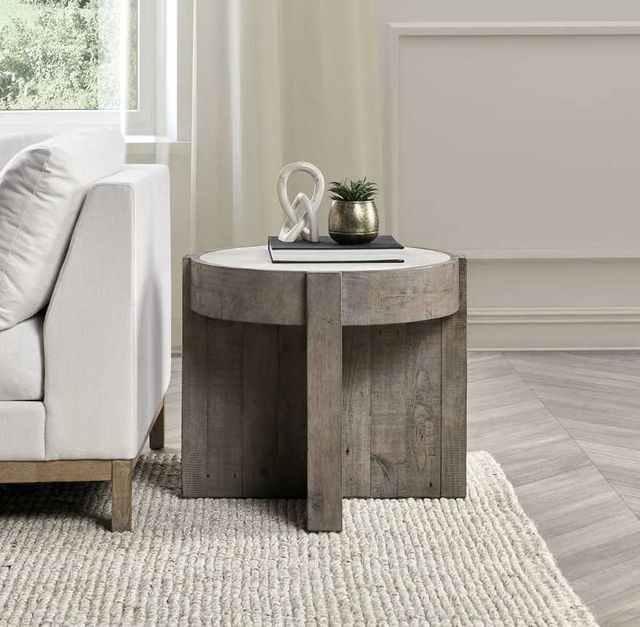 Classic Home Sonoma Antique White 26" Round End Table with Distressed Gray Base-1