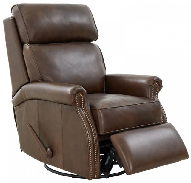 BarcaLounger® Crews Ashford Walnut Leather Manual Swivel Glider Recliner-1
