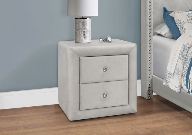 Monarch Specialties Inc. Light Grey Velvet Night Stand-2