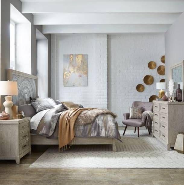 Liberty Furniture Belmar 4-Piece Silver Champagne/Washed Taupe California King Panel Bedroom Set-1