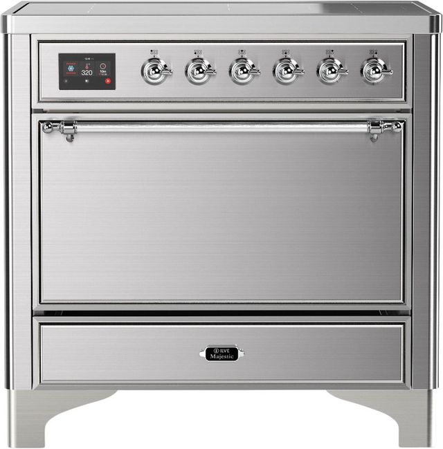 Ilve® Majestic III 36" Stainless Steel Pro Style Induction Range with Solid Door and Chrome Trim-0