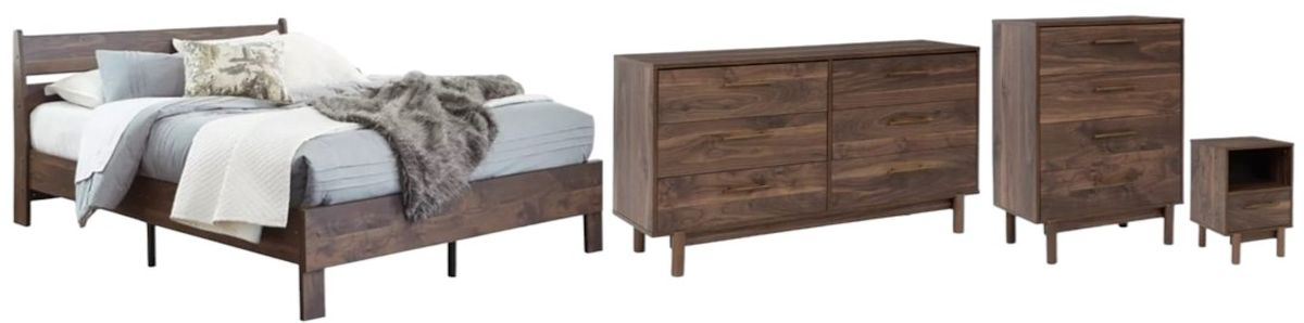 Signature Design by Ashley® Calverson 4-Piece Mocha Queen Panel Platform Bed Set