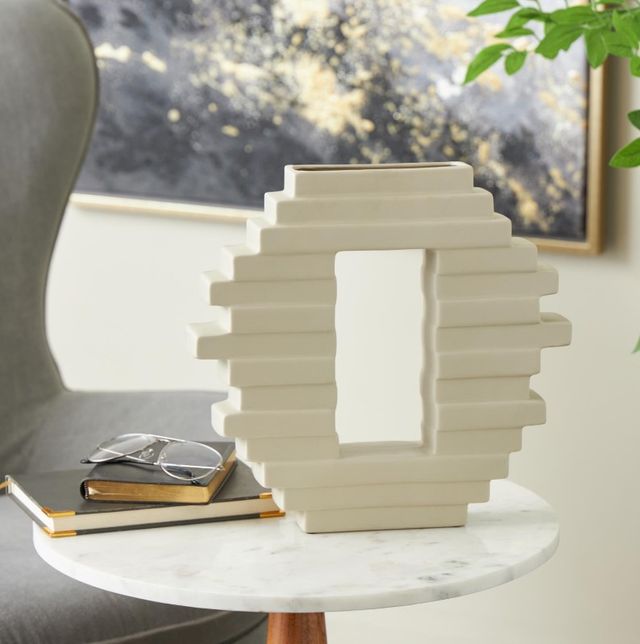 Deco Marche Cream Vase with Rectangular Center Cutout-2