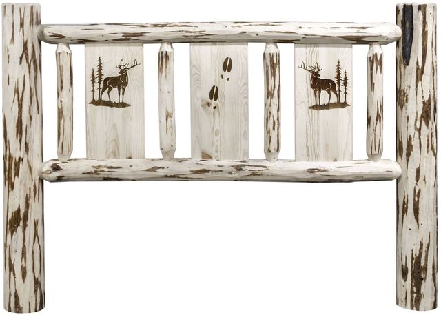 Montana Woodworks® Montana Collection Clear Lacquer Twin Youth Headboard with Laser Engraved Elk Design-1