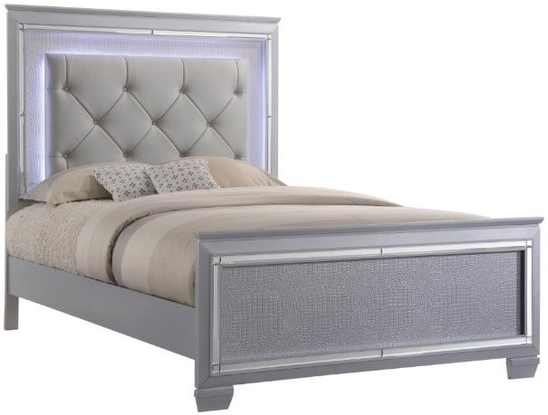 Crown Mark Lillian Gray Queen Upholstered Panel Bed-0
