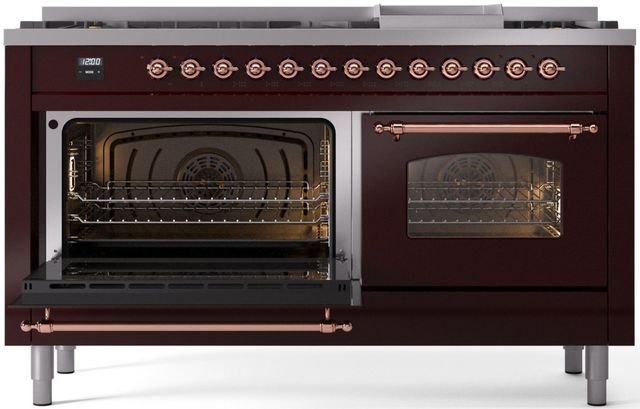 Ilve® Nostalgie II Series 60" Burgundy Pro Style Dual Fuel Range-2